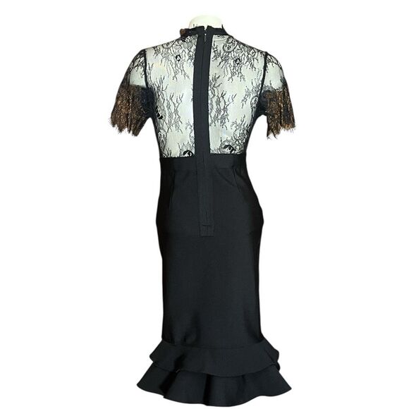 Venus‎ Black Chantilly Lace Black Bandage VNeck Dress Ruffle Hem - Picture 4 of 9